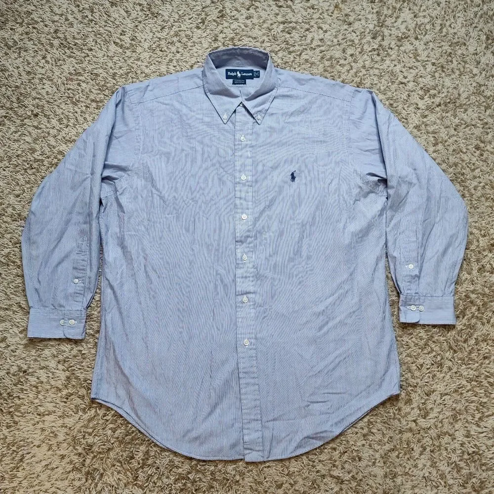 Polo Ralph Lauren Striped Men Sz L 16 32-33 Oxford Long Sleeve‎ Button Up Shirt